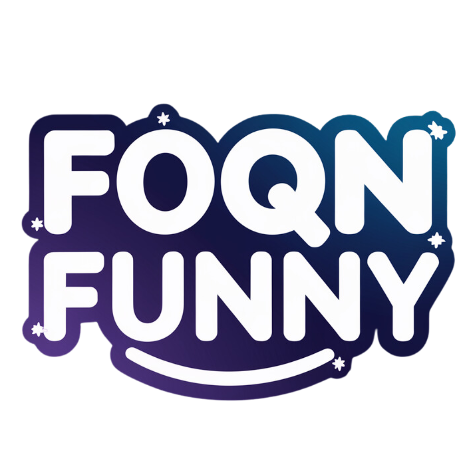 FOQN Funny logo with gradient purple to blue background and white text